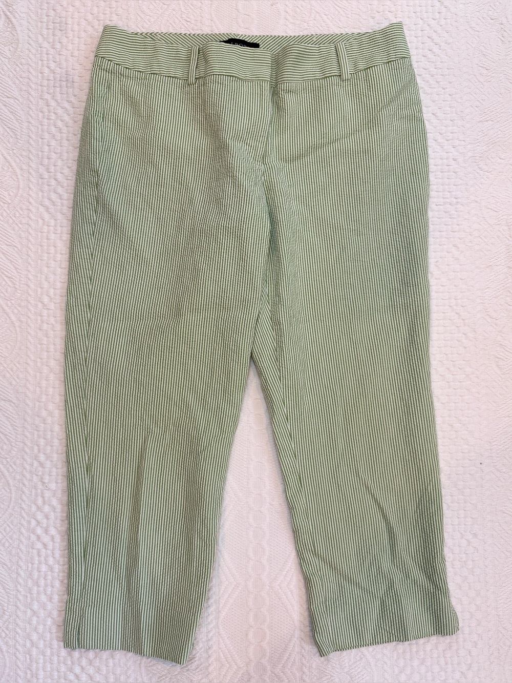 Talbots Petites Green White Seersucker Striped Cropped Pants Womens 6P